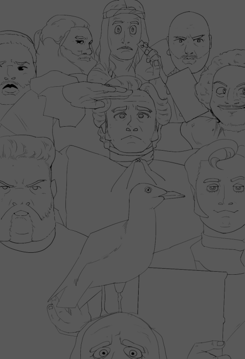 A stylized drawing of an OFMD promo poster